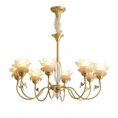 French Flower Branch Copper Glass Crystal Chandelier