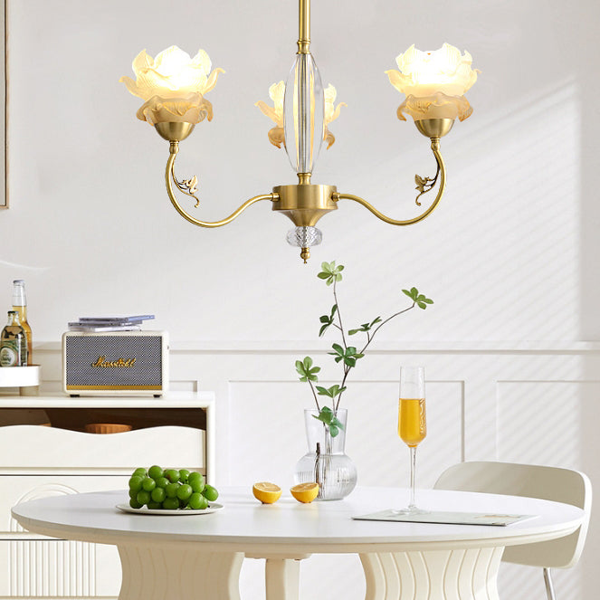 French Flower Branch Copper Glass Crystal Chandelier
