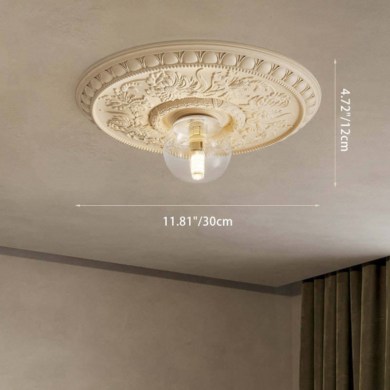 French Handmade Relief Resin Glass Flush Ceiling Light