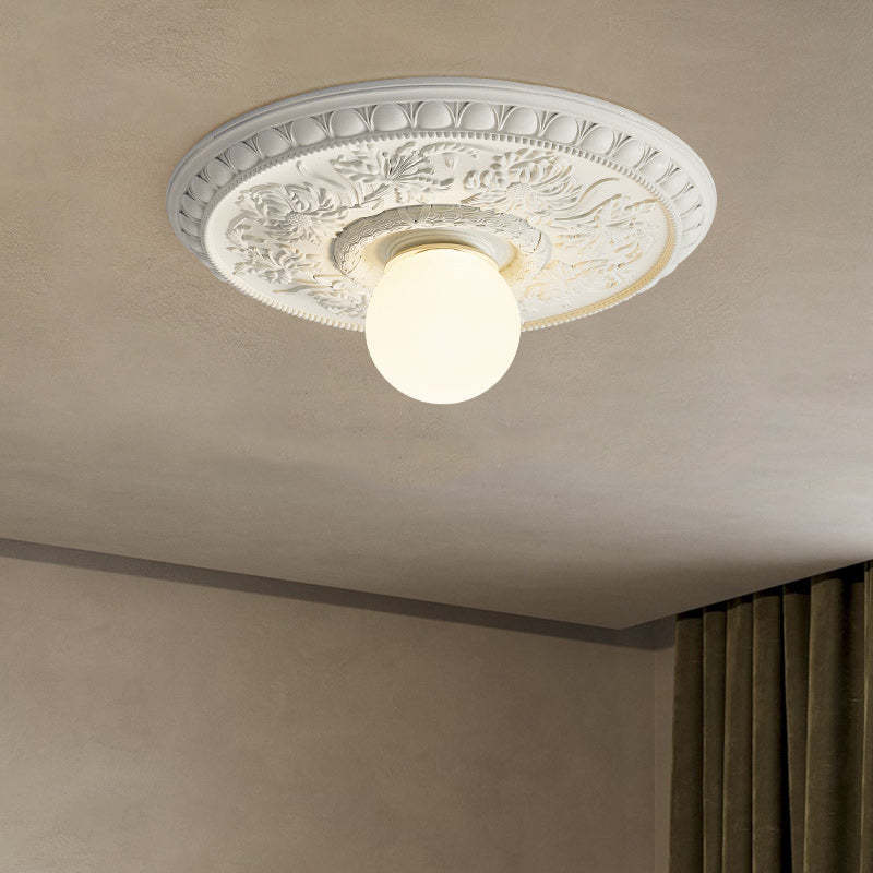 French Handmade Relief Resin Glass Flush Ceiling Light