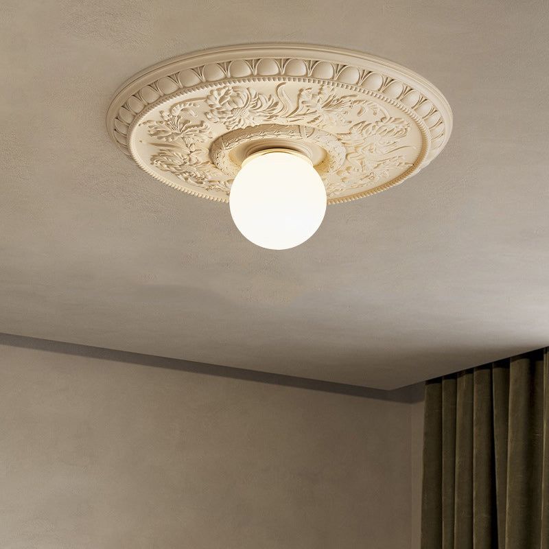 French Handmade Relief Resin Glass Flush Ceiling Light