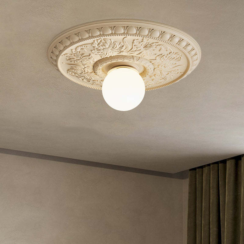French Handmade Relief Resin Glass Flush Ceiling Light