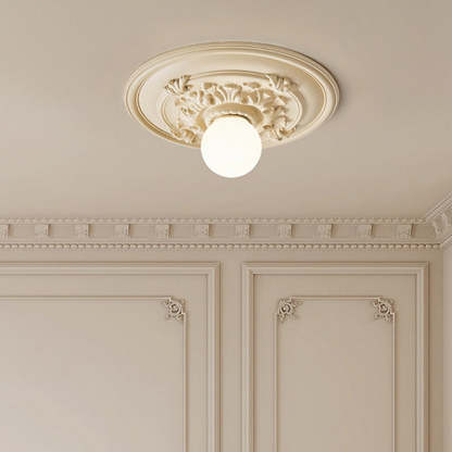 French Handmade Relief Resin Glass Flush Ceiling Light