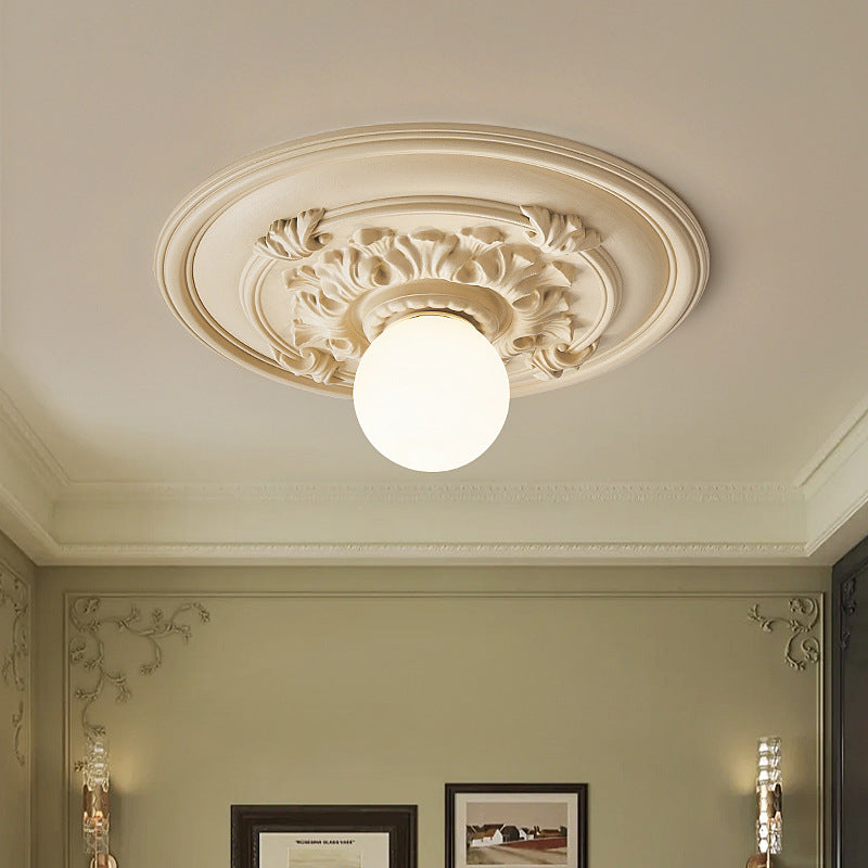 French Handmade Relief Resin Glass Flush Ceiling Light