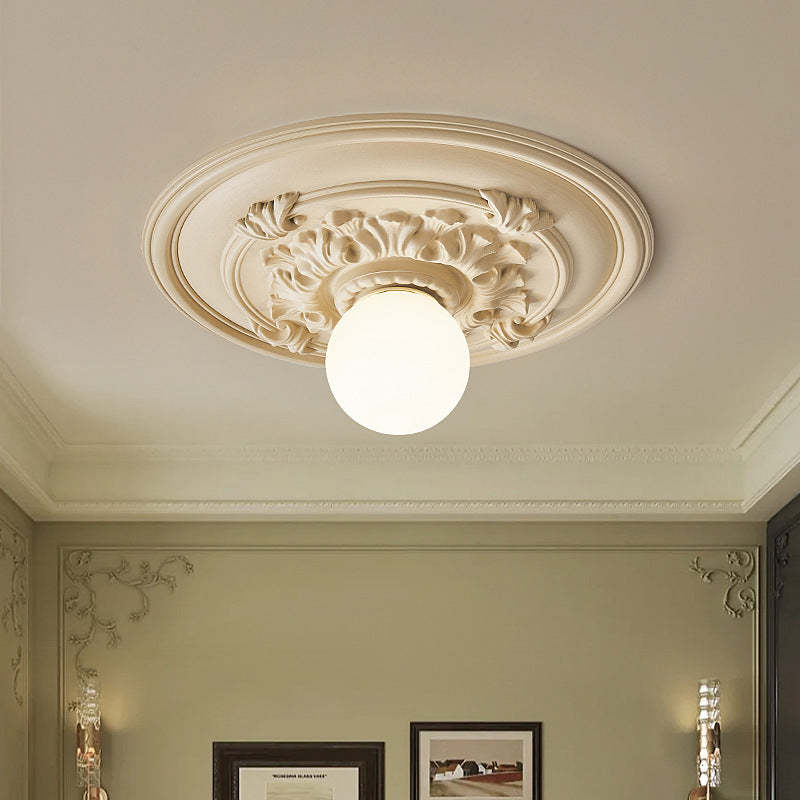 French Handmade Relief Resin Glass Flush Ceiling Light