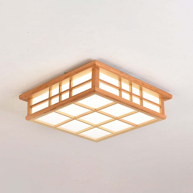 Japanese Square Lattice Acrylic Iron Wood LED Flush Light