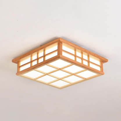 Japanese Square Lattice Acrylic Iron Wood LED Flush Light