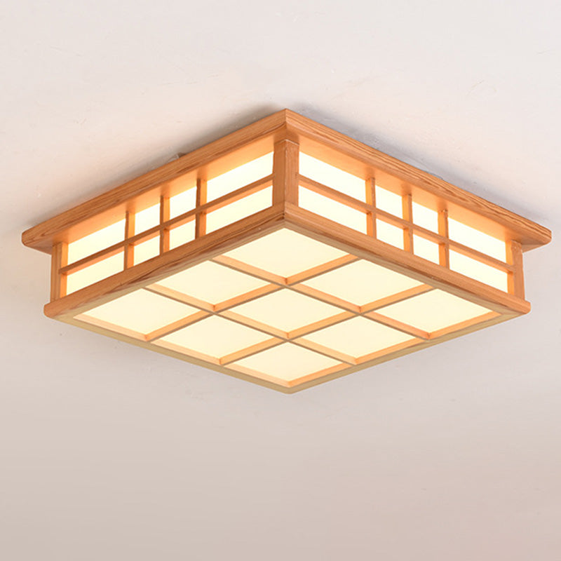 Japanese Square Lattice Acrylic Iron Wood LED Flush Light