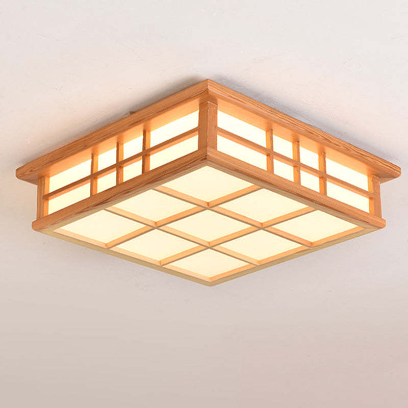 Japanese Square Lattice Acrylic Iron Wood LED Flush Light