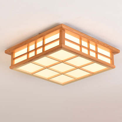Japanese Square Lattice Acrylic Iron Wood LED Flush Light