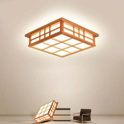 Japanese Square Lattice Acrylic Iron Wood LED Flush Light
