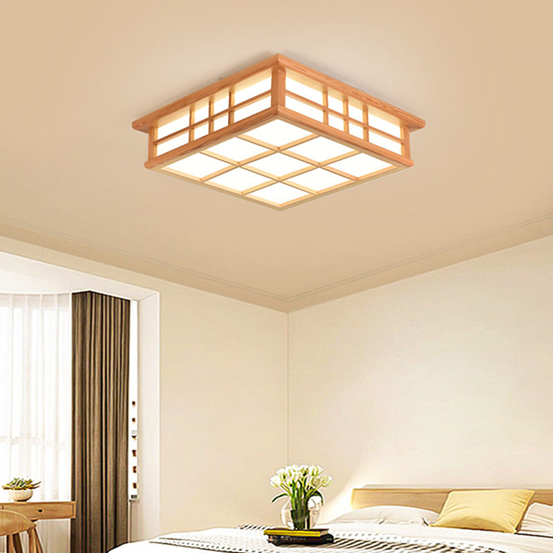 Japanese Square Lattice Acrylic Iron Wood LED Flush Light