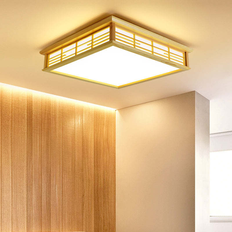 Japanese Square Lattice Acrylic Iron Wood LED Flush Light