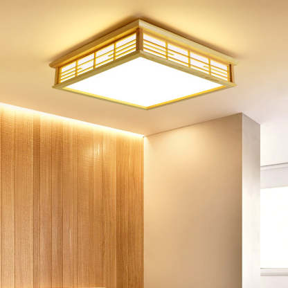 Japanese Square Lattice Acrylic Iron Wood LED Flush Light