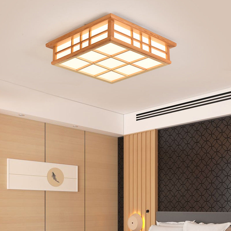 Japanese Square Lattice Acrylic Iron Wood LED Flush Light