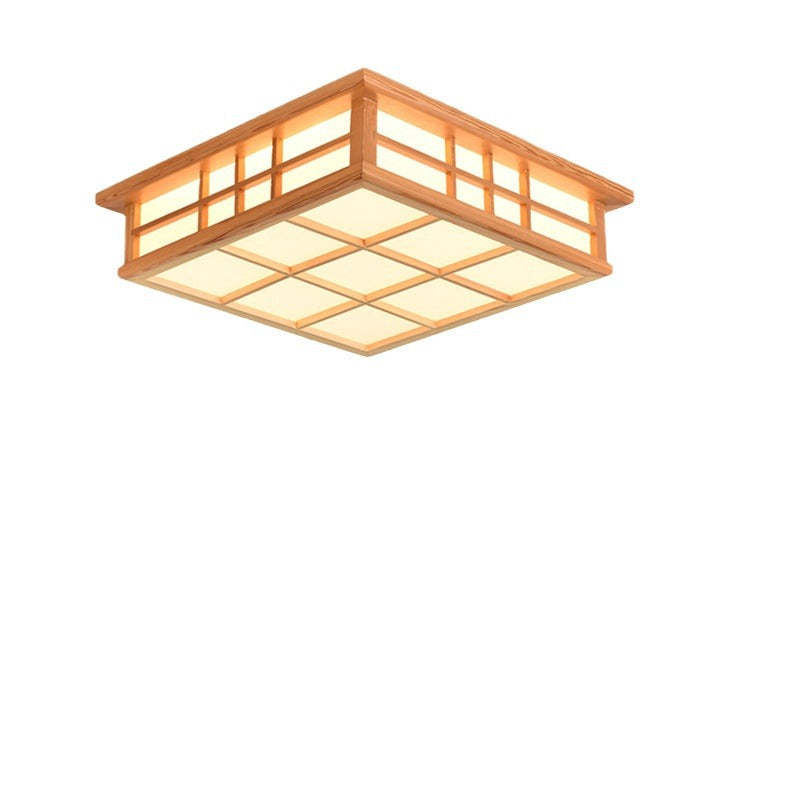 Japanese Square Lattice Acrylic Iron Wood LED Flush Light