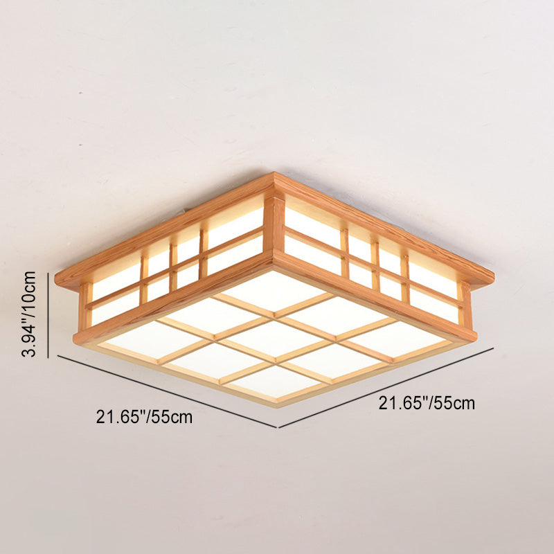 Japanese Square Lattice Acrylic Iron Wood LED Flush Light