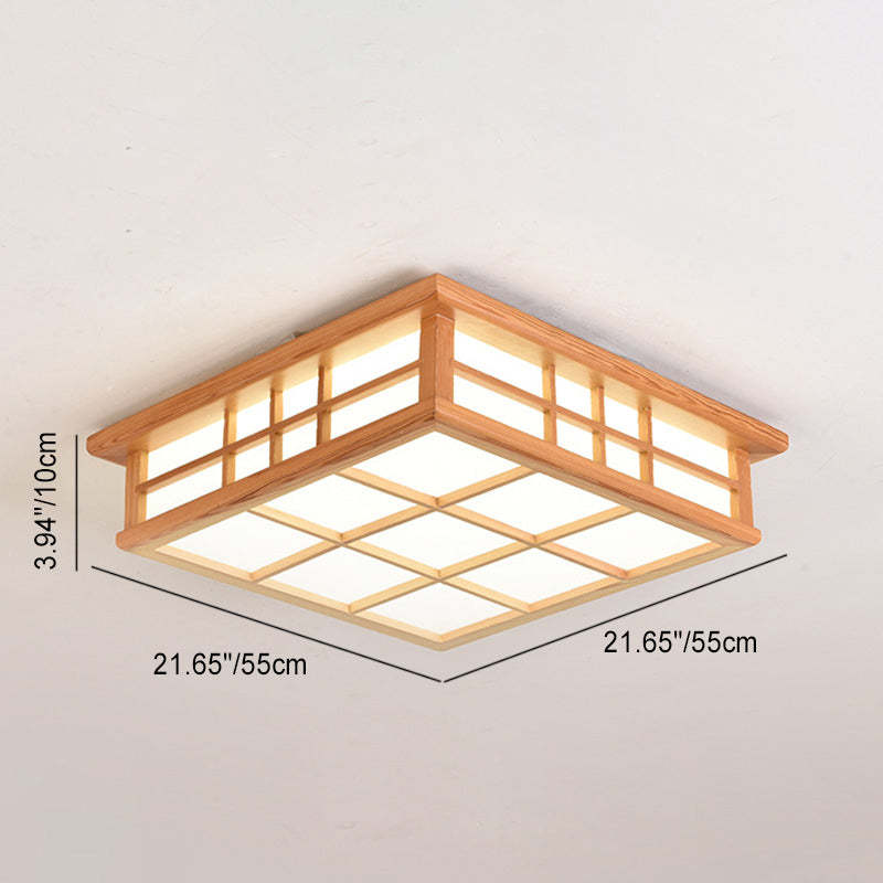 Japanese Square Lattice Acrylic Iron Wood LED Flush Light