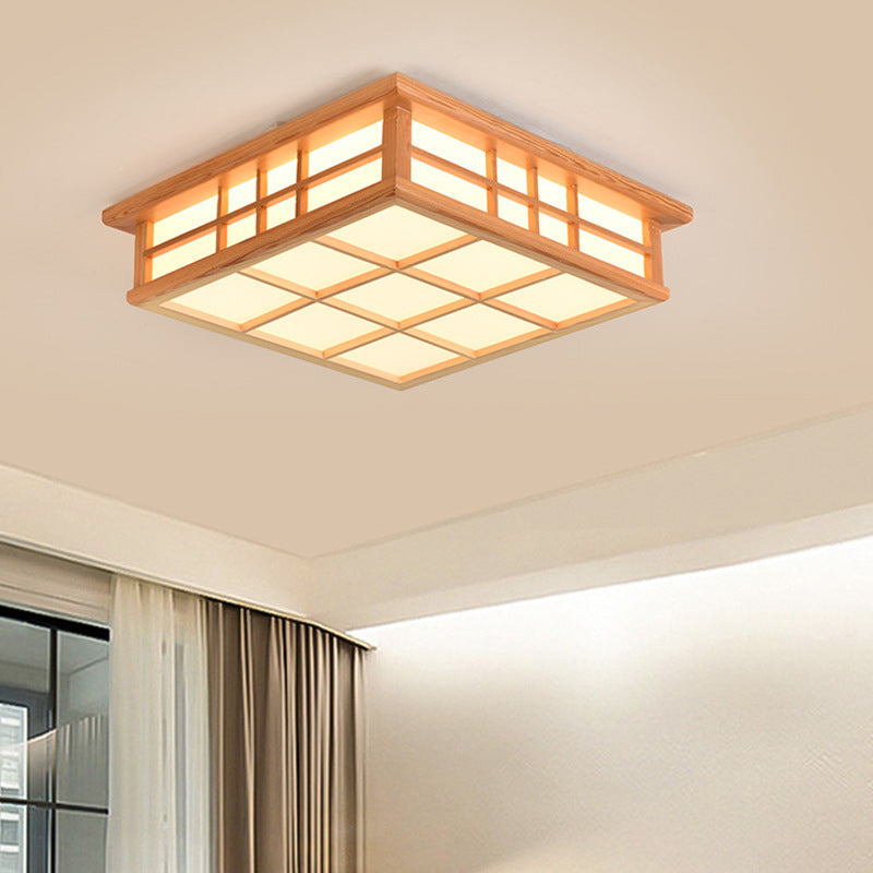 Japanese Square Lattice Acrylic Iron Wood LED Flush Light