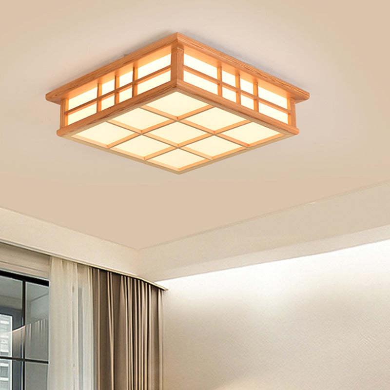 Japanese Square Lattice Acrylic Iron Wood LED Flush Light
