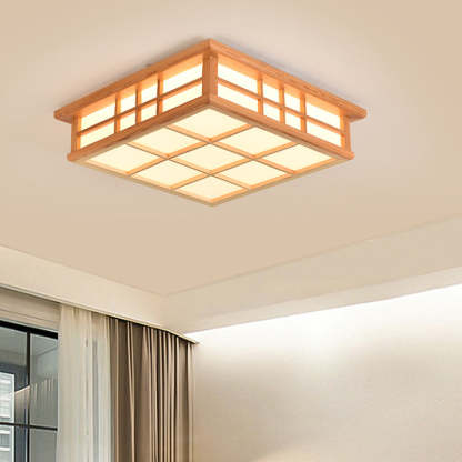 Japanese Square Lattice Acrylic Iron Wood LED Flush Light