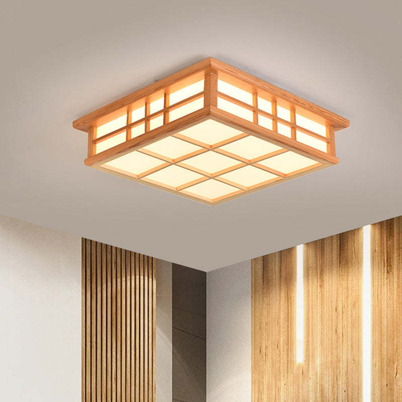 Japanese Square Lattice Acrylic Iron Wood LED Flush Light