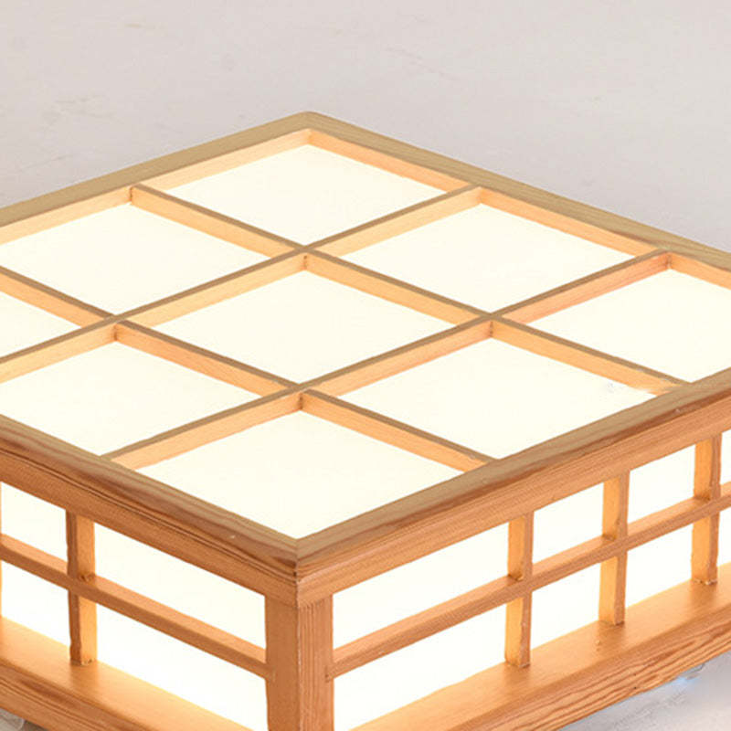 Japanese Square Lattice Acrylic Iron Wood LED Flush Light