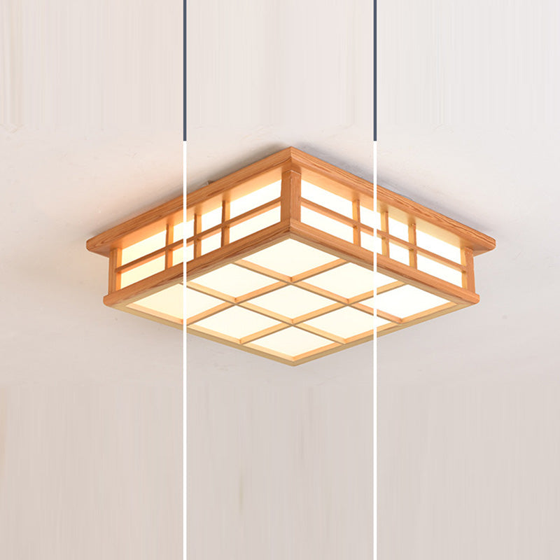 Japanese Square Lattice Acrylic Iron Wood LED Flush Light