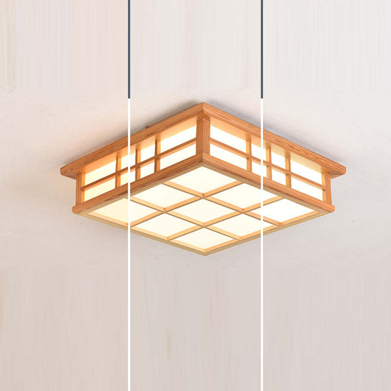 Japanese Square Lattice Acrylic Iron Wood LED Flush Light
