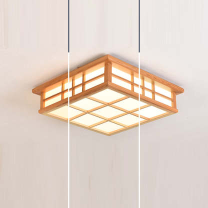 Japanese Square Lattice Acrylic Iron Wood LED Flush Light