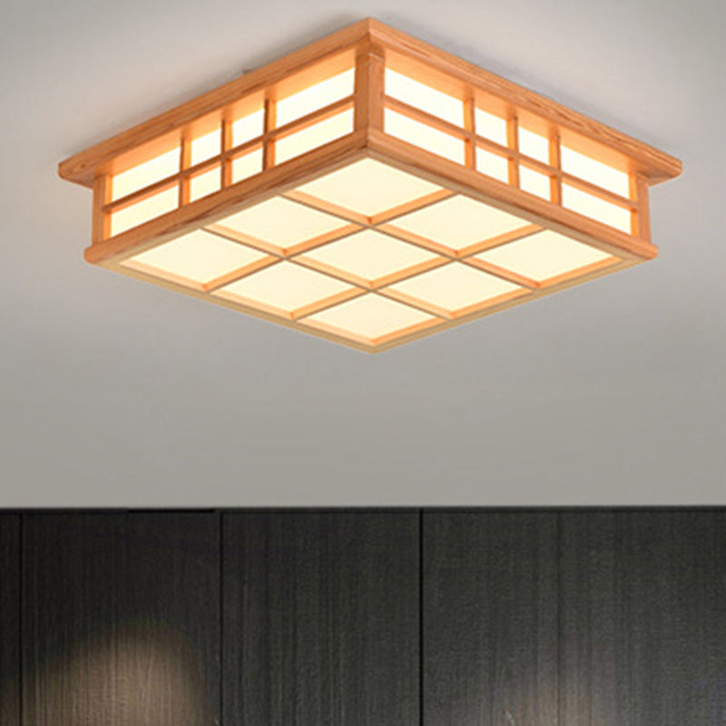 Japanese Square Lattice Acrylic Iron Wood LED Flush Light