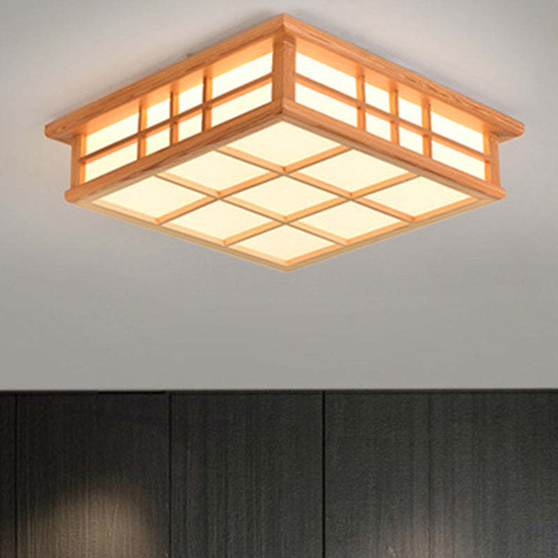 Japanese Square Lattice Acrylic Iron Wood LED Flush Light