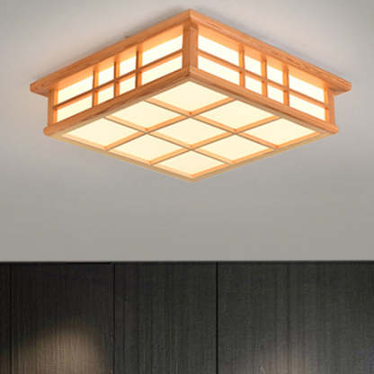 Japanese Square Lattice Acrylic Iron Wood LED Flush Light