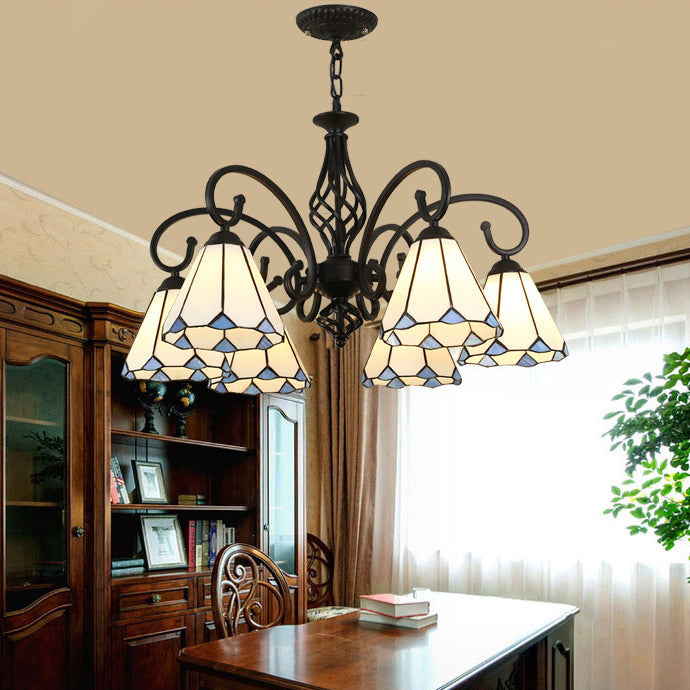 Tiffany Conical Stained Glass Iron Chandelier