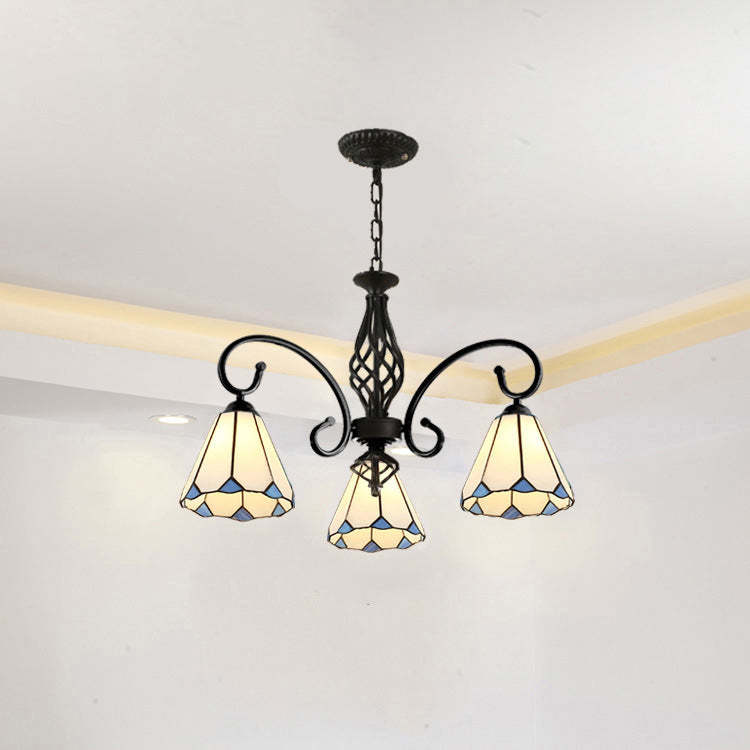 Tiffany Conical Stained Glass Iron Chandelier — B / 6 / 110V-120V For US/CA