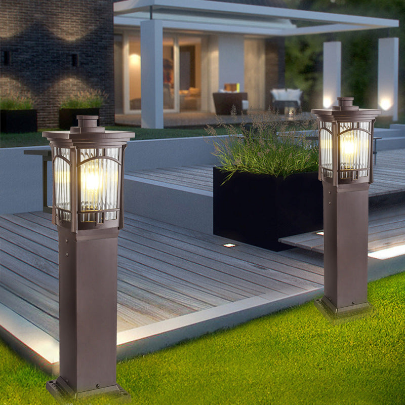 Minimalist Column Frosted Aluminum Post — A - Striped Glass / 110V-120V For US/CA