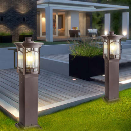 Minimalist Column Frosted Aluminum Post — A - Striped Glass / 110V-120V For US/CA