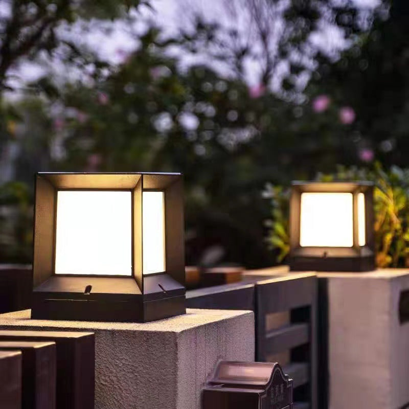 Lighom minimalist square black outdoor post lights in acrylic — 12.31" H x 10.24" W / 220V-240V (UK/AU)