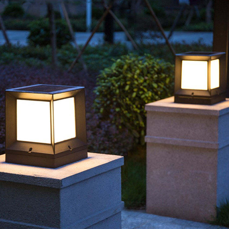 Minimalist Solar Square Aluminum Acrylic LED Post Light — 3V / Warm Light (3000K)