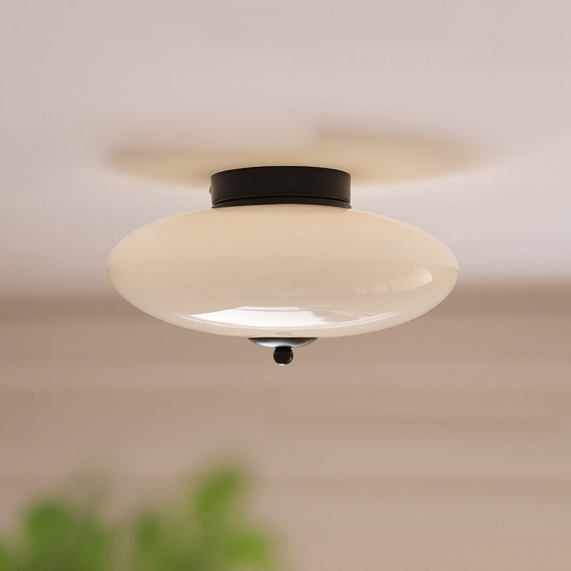Modern Art Deco Iron Glass Opal Drum Ceiling Light