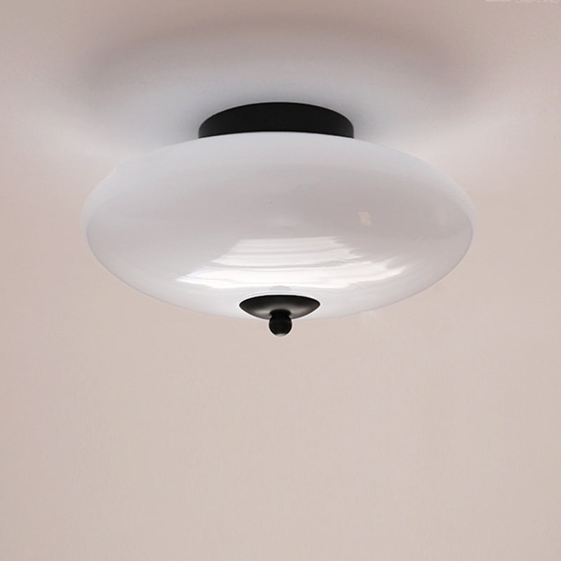 Modern Art Deco Iron Glass Opal Drum Ceiling Light