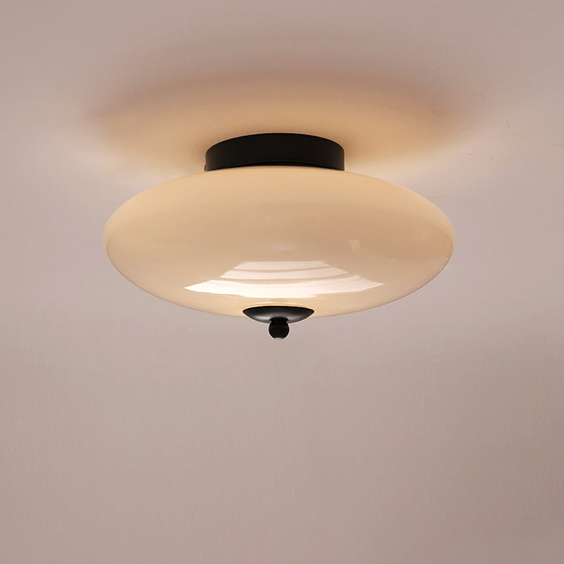Modern Art Deco Iron Glass Opal Drum Ceiling Light