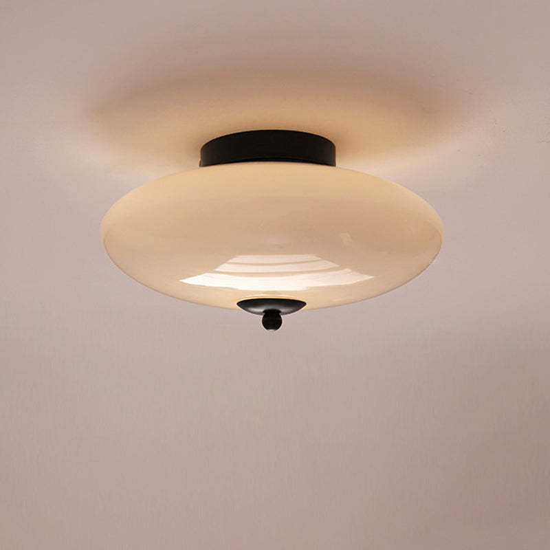 Modern Art Deco Iron Glass Opal Drum Ceiling Light