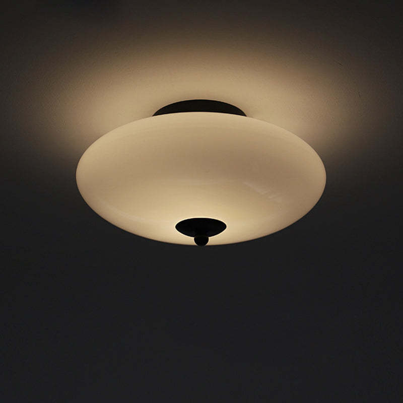 Modern Art Deco Iron Glass Opal Drum Ceiling Light