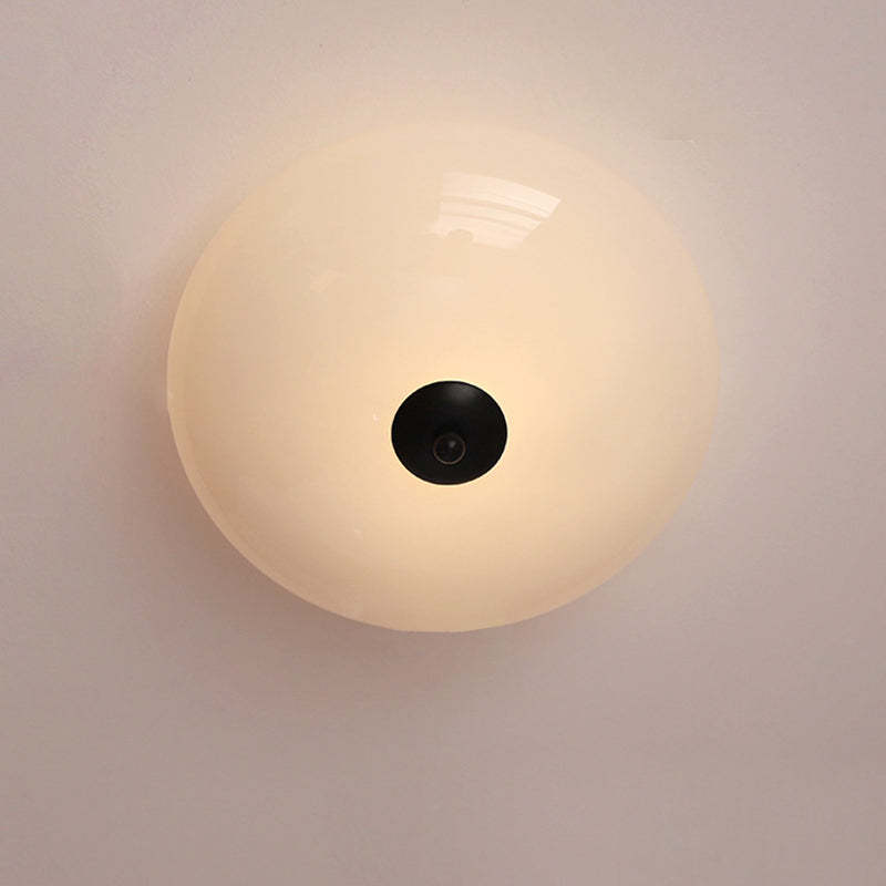 Modern Art Deco Iron Glass Opal Drum Ceiling Light