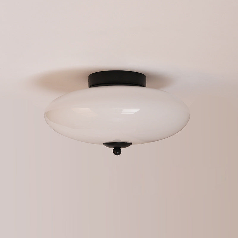 Modern Art Deco Iron Glass Opal Drum Ceiling Light