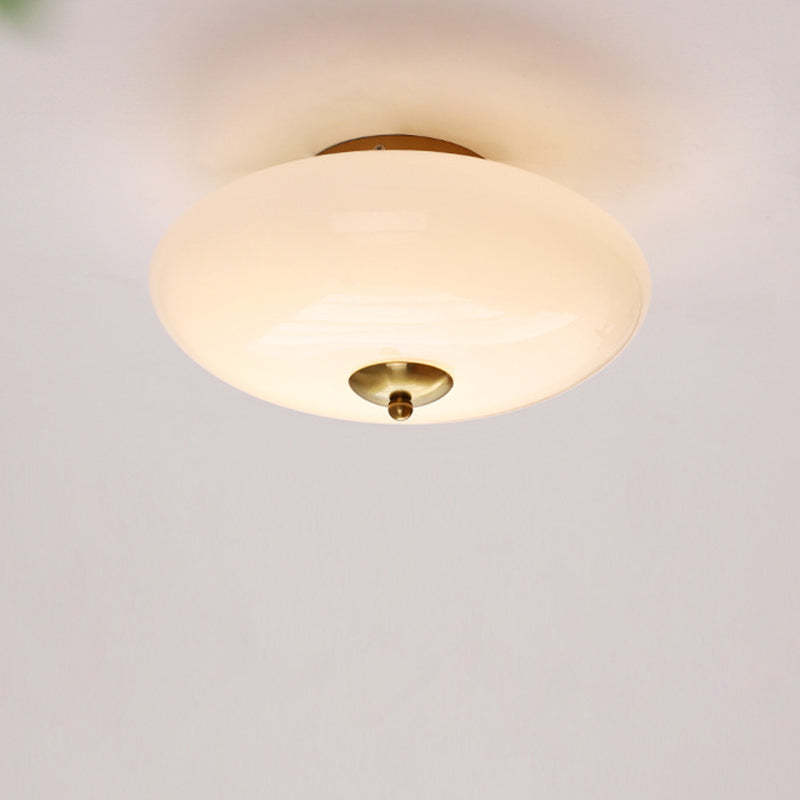 Modern Art Deco Iron Glass Opal Drum Ceiling Light