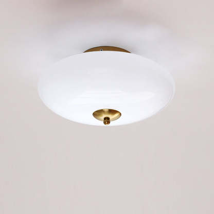 Modern Art Deco Iron Glass Opal Drum Ceiling Light