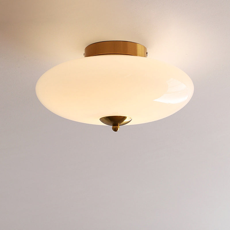 Modern Art Deco Iron Glass Opal Drum Ceiling Light