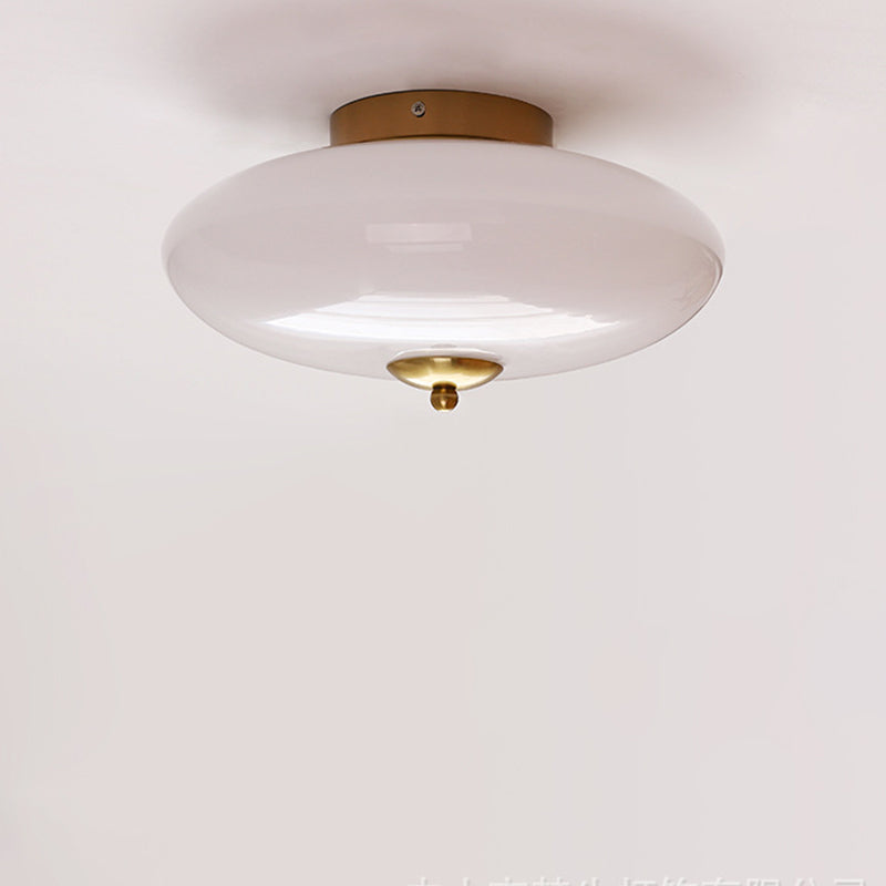 Modern Art Deco Iron Glass Opal Drum Ceiling Light